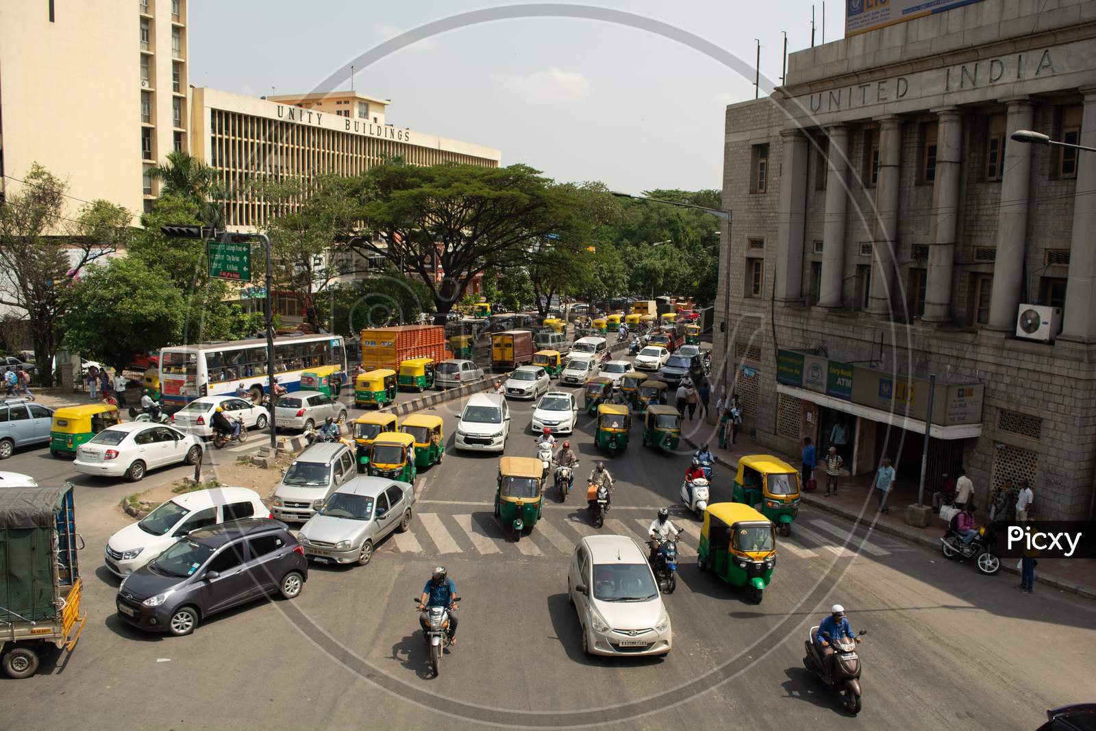 Bangalore, Karnataka India-June 04 2019 :Aerial View Of Bengaluru City Traffic Near Town Hall, Bengaluru, India.