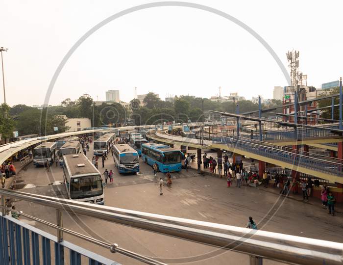 Bangalore India June 3, 2019:Buses In The Kempegowda Bus Station Known As Majestic During Morning Time Traffic Congestion.