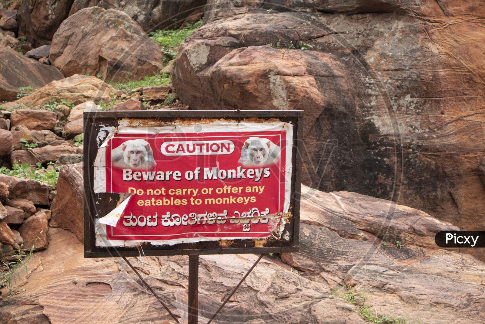 Beware Of Monkeys Board in Badami Cave Temples