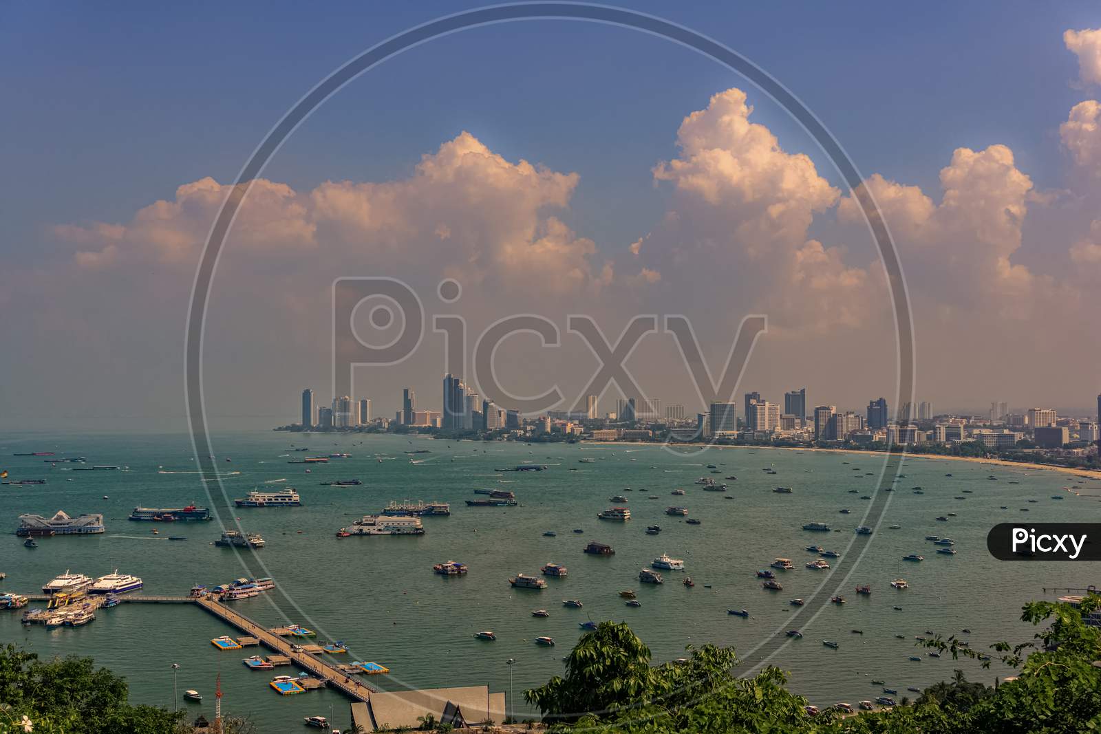 Pattaya,Thailand - October 22,2019:Buddha Hill This Is The View To The Coast Of Pattaya On A Cloudy Day.