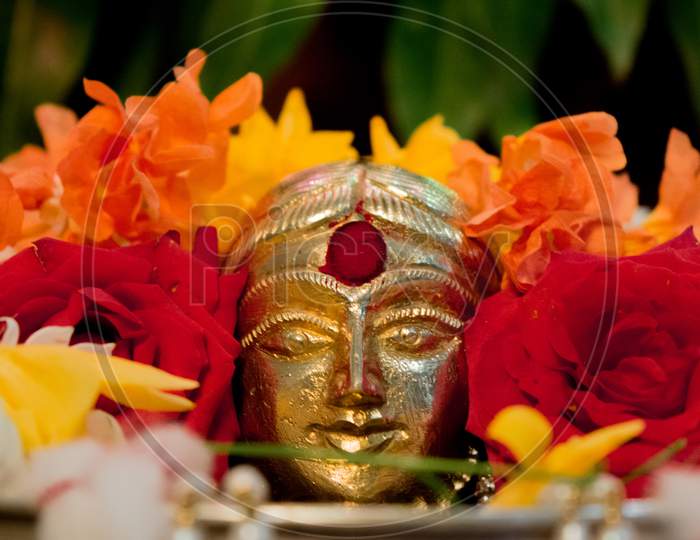 Close up shot of Indian Hindu Goddess Idol