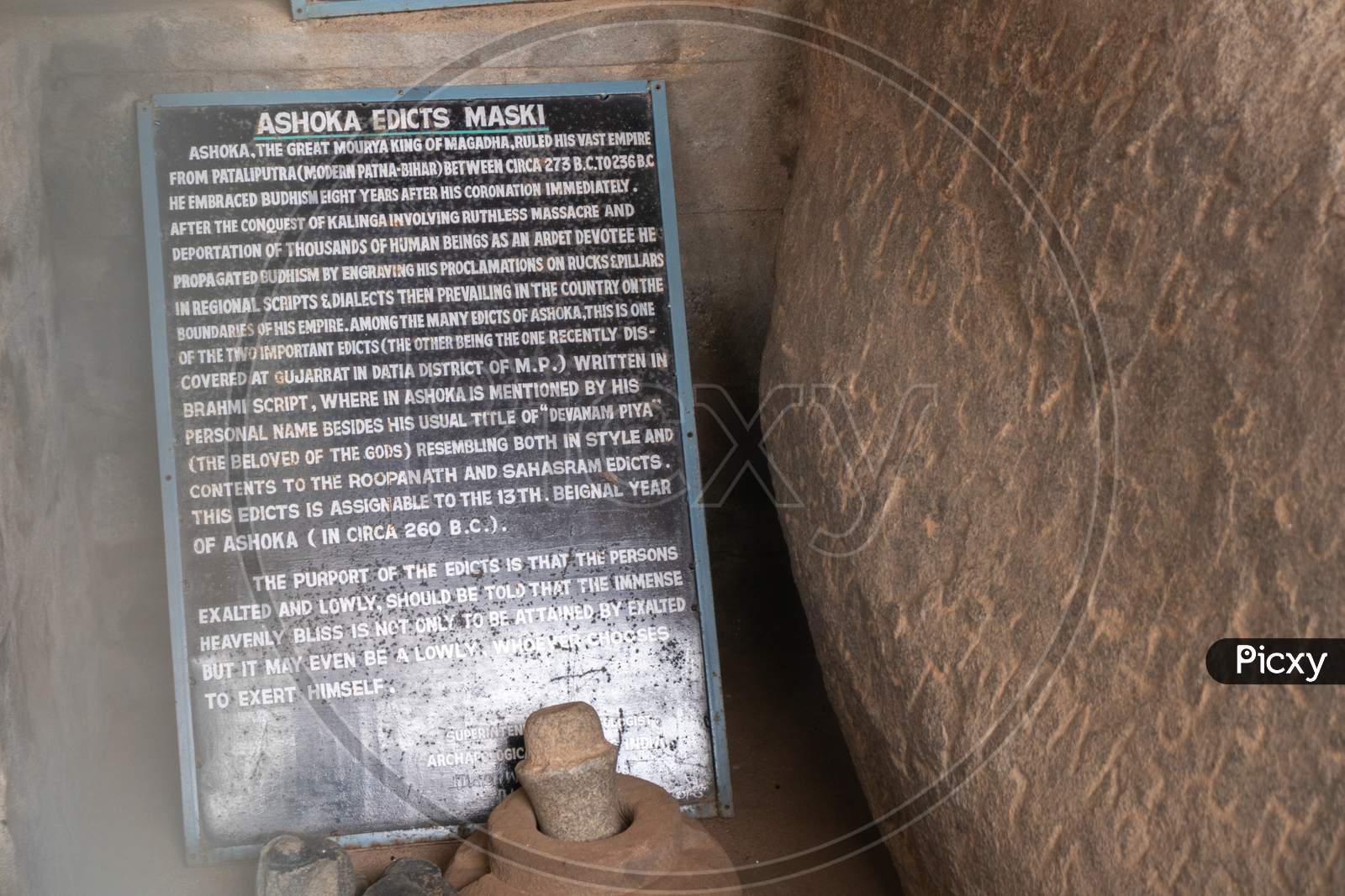 Inscriptions Of Emperor Ashoka Translated And Printed In English Inside The Cave At Maski, Raichur, India