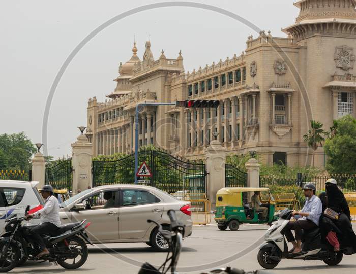 Bangalore, Karnataka India-June 04 2019 :Moving Traffic Near Vidhana Soudha Bengalore
