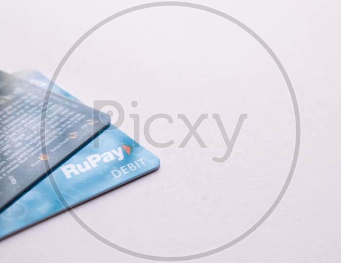 Rupay Debit Cards On Isolated Background.
