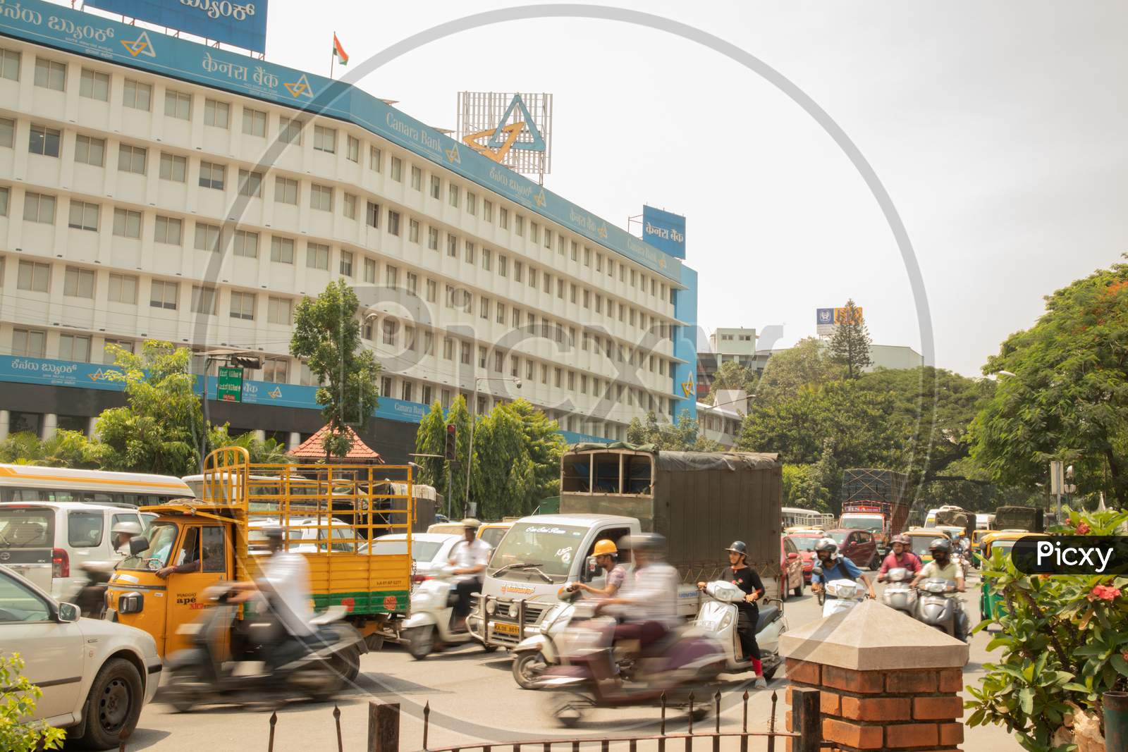 Bangalore, Karnataka India-June 04 2019 : Traffic Jam At Canara Bank Near Town Hall Circle Bangalore, India