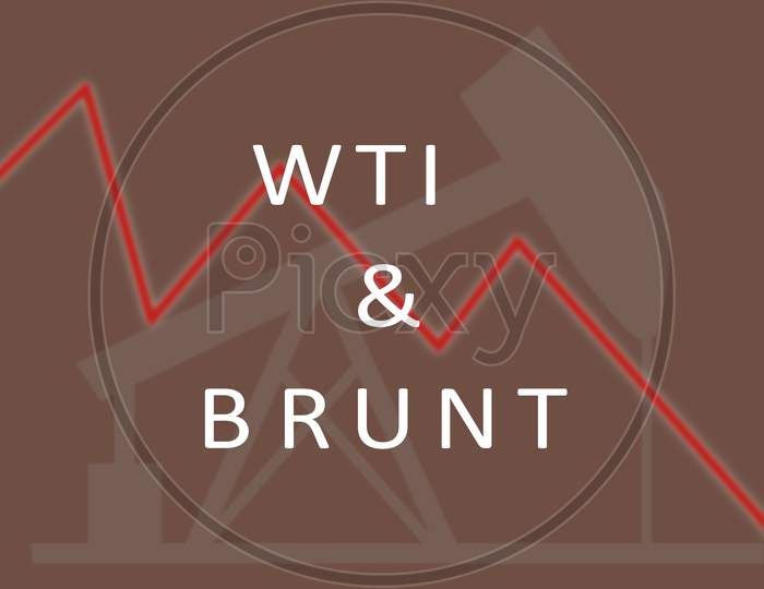Concept Of Wti And Brunt Crude Oil Price Falling Or Crash Down Graph Illustration.