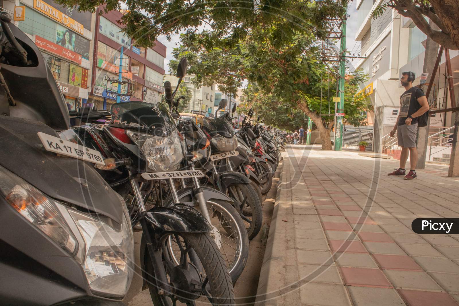 Bengaluru, India June 17, 2019 : A Lot Of Motor Scooters Parked In A Row On Road At Bengaluru, India