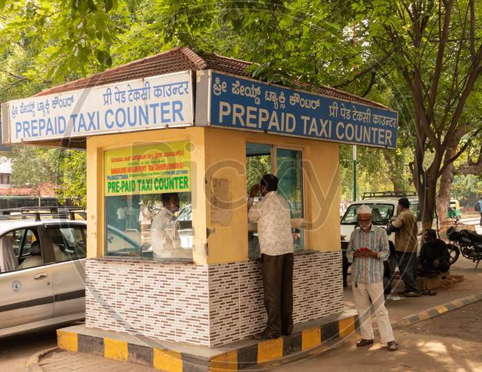 Bangalore India June 3, 2019 : Prepaid Taxi Counter At Bengaluru Railway Station.