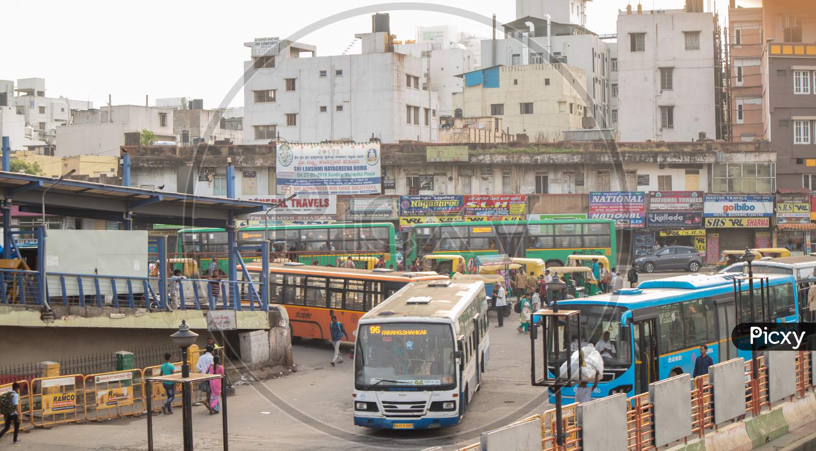 Bangalore India June 3, 2019:Buses Entering Into The Kempegowda Bus Station Known As Majestic During Morning Time Traffic Congestion.