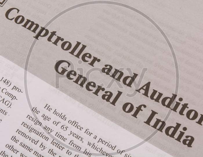 Cag Or Comptroller And Auditor General Of India Printed On Black And White Paper