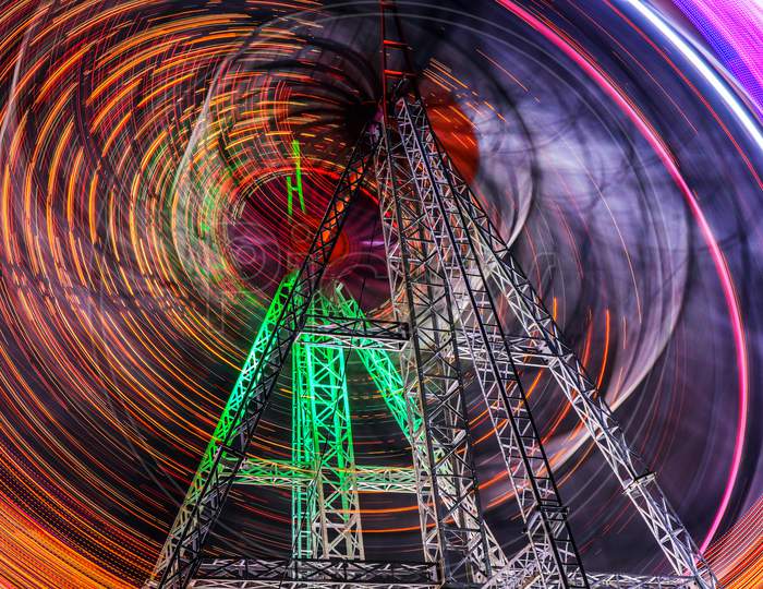 Long exposure of a giant wheel Nampally exhibition