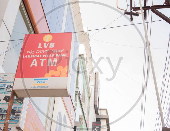 Bengaluru, India June 27,2019 : Front View Bill Board Or Signage Of Lakshmi Vilas Bank Atm At Bengaluru.