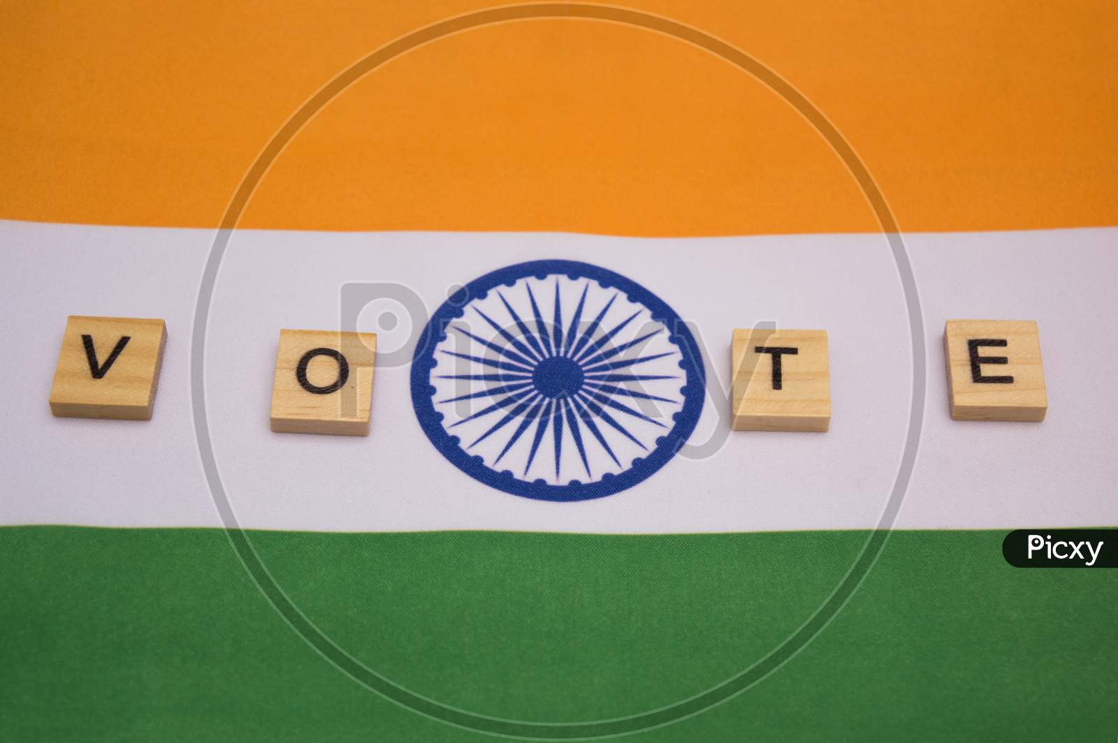 Indian Election, Wooden Letters On Indian Flag Showing Of Voting Concept