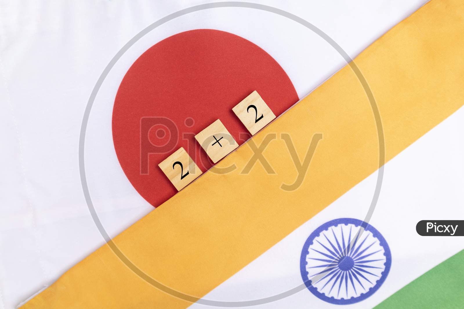 Concept Of Bilateral Relationship Between Two Countries Showing With Two Flags: India And Japan 2 Plus 2 Dialogue