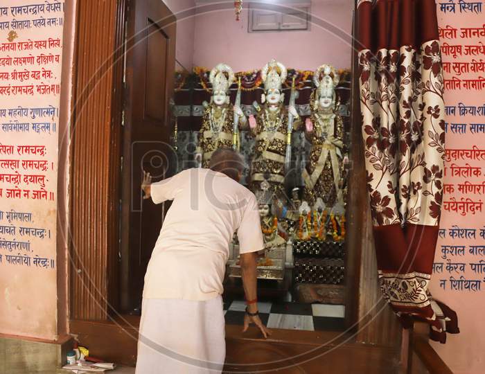 A Priest Offers Prayers After Reopening of Temples In Prayagraj, June 8, 2020