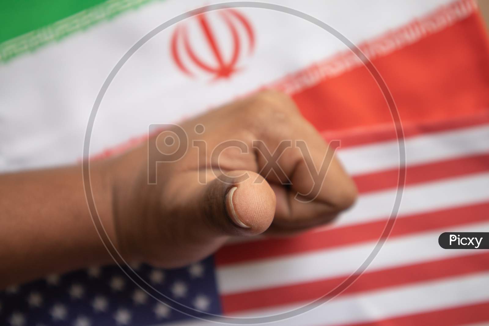 Concept Of Bilateral Relations Of Us And Iran Deal Showing With Flag And Hands Showing Of Deal Gesture