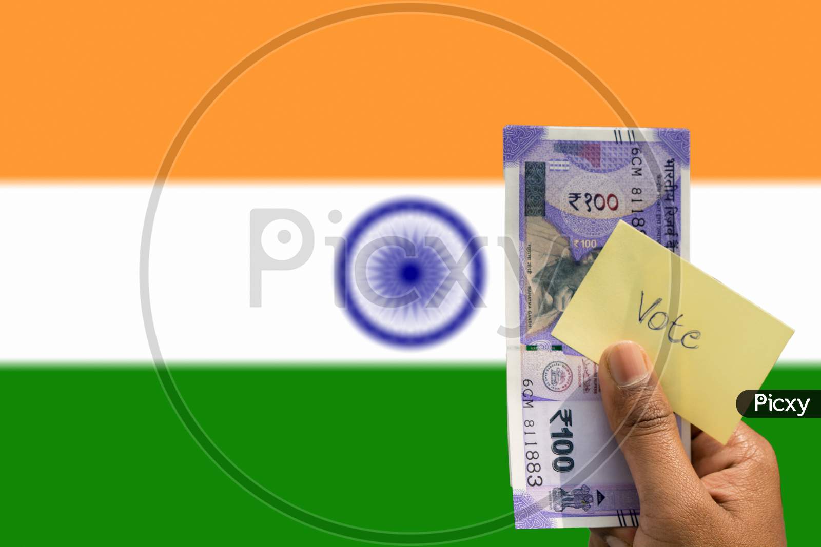 Hand Holding Money And Vote A Concept Of Political Corruption The Purchase Of Votes In Elections Background As A Indian Flag