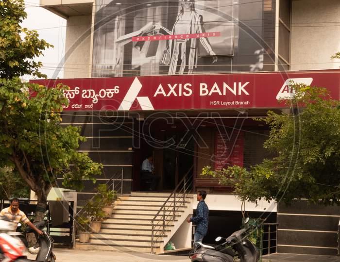 Bengaluru, India June 27,2019 : Front View Building Axis Bank At Bengaluru.