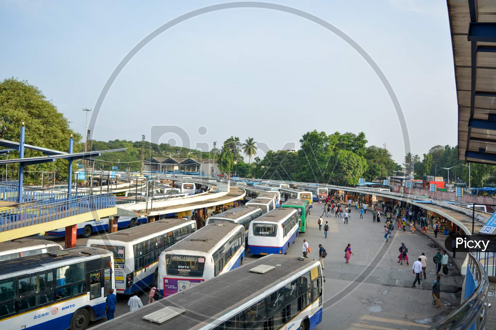 Stack Of Buses In The Kempegowda Bus Station Known As Majestic During Morning.