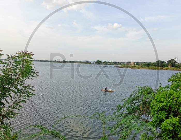 Fisherman at Ramanpadu Reservoir Mahabubnagar Telangana India