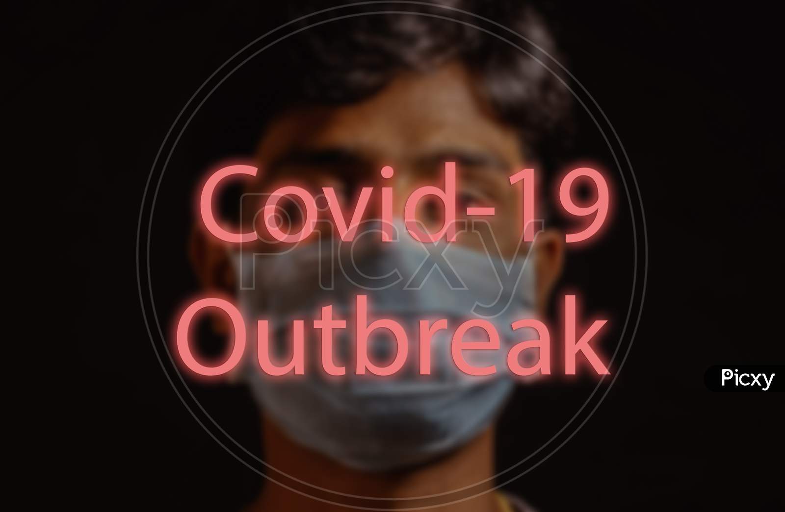 Covid-19 Wuhan Novel Coronavirus Or 2019-Ncov, Man With Blue Medical Face Mask On Background And Written Covid-19 Outbreak. Concept Of Coronavirus Quarantine Outbreak.