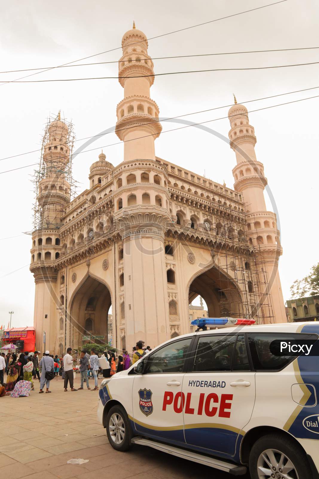 Telangana Police Vehicle Near To Historic Charminar Monument In Hyderabad, India