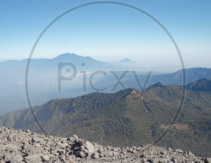 View from the top of Mahameru Mount Semeru in morning
