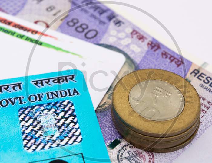 Income Tax Concept With Pan Card Money and Aadhar Card