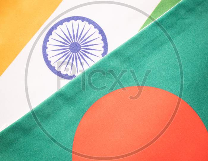 Concept Of Bilateral Relationship Between Two Countries Showing With Two Flags: India And Bangladesh.