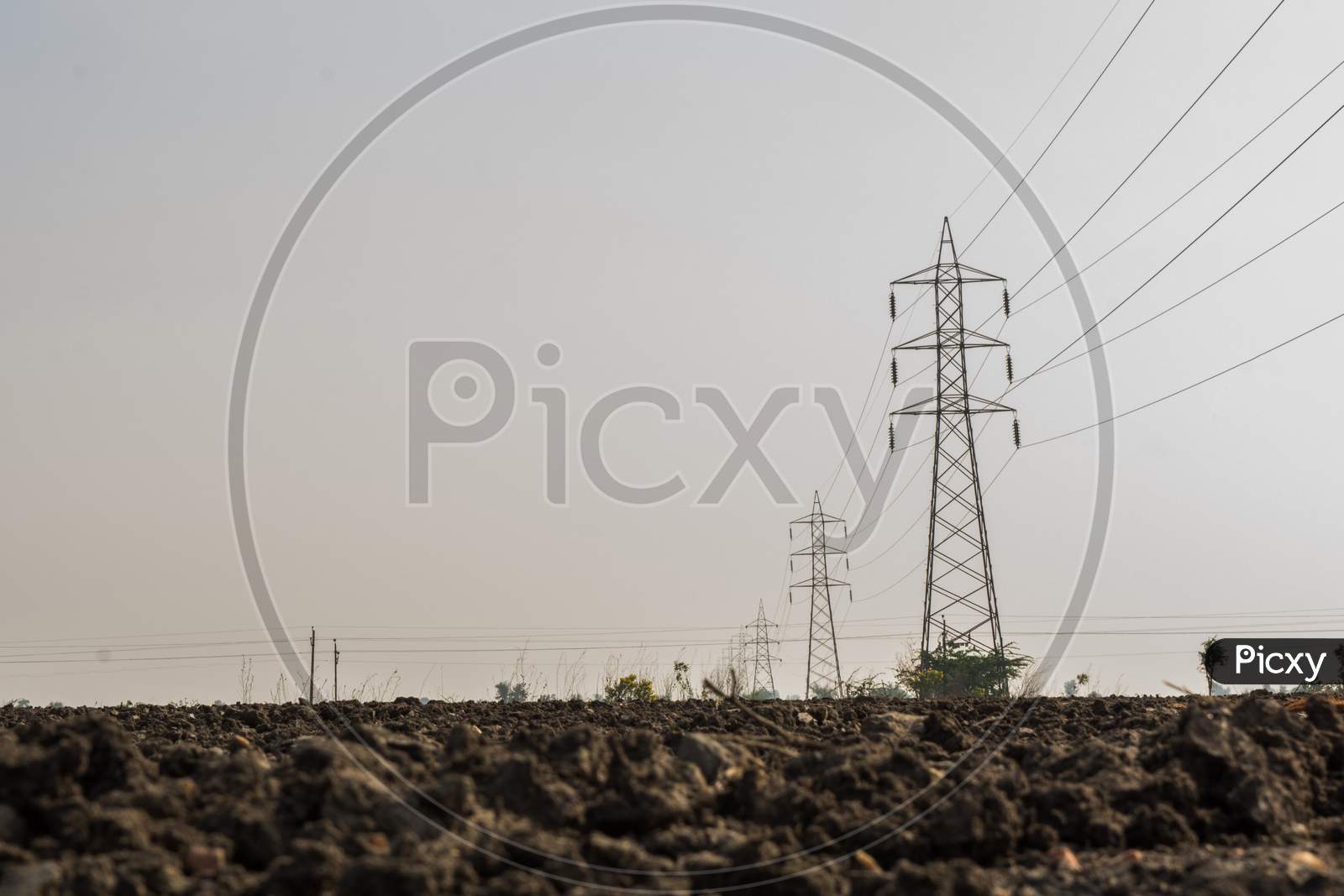 Agriculture Fields with Electric Towers