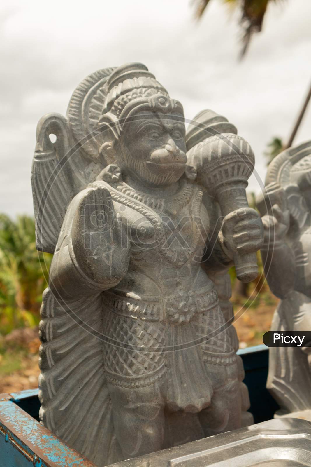 Beautifully Carved Statue Of Hindu God Hanuman Or Maruti Rock Sculpture At Hampi For Selling.