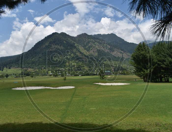 A Beautiful View Of Lush Green Golf Course At Pahalgam Kashmir,India.