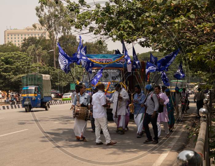 Bangalore, Karnataka India-June 04 2019 : Procession Of Samata Sainik Dal Moving Near Freedom Park Bengaluru, India