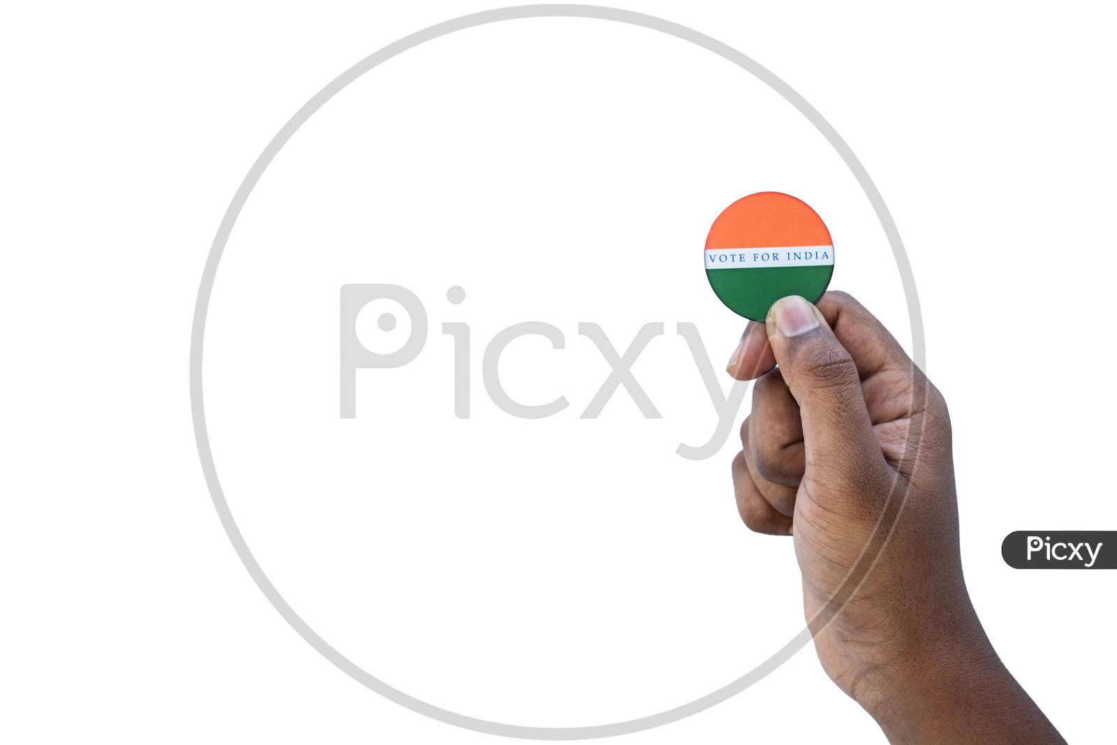 Concept Of Indian Election,Holding Sticker Of Vote For Better Indian On Isolated Background.