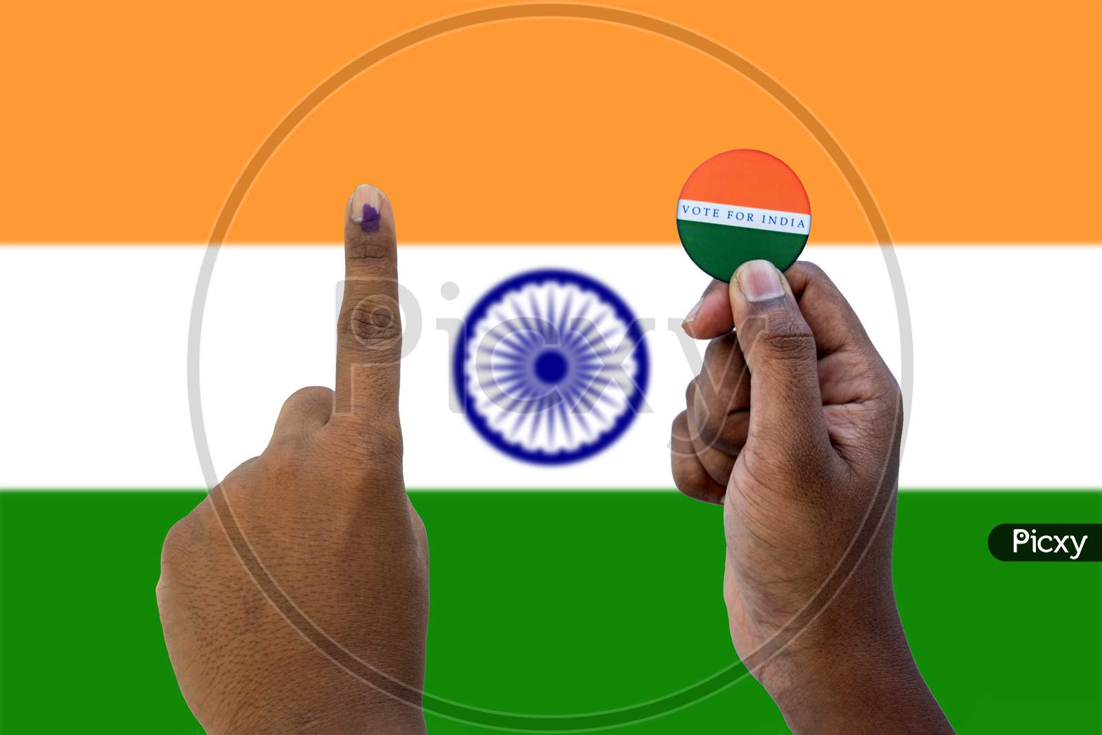 Concept Of Indian Election,Holding Sticker Of Vote For Better Indian On Indian Flag As A Background.
