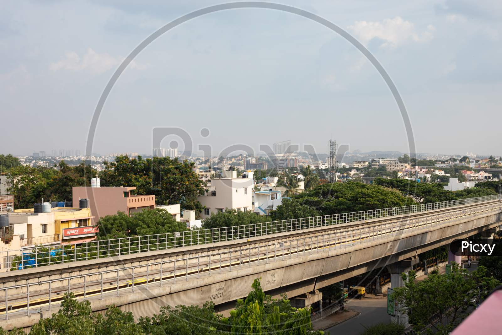 Bangalore, Karnataka India-June 01 2019 : Aerial View Empty Bengaluru Metro Bridge Near Vijaya Nagara, Bengaluru , India