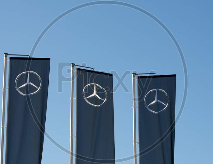 Three Flags Of Mercedes Benz