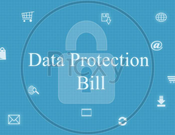 Security Concept: Data Protection Bill With Lock On Blue Digital Screen