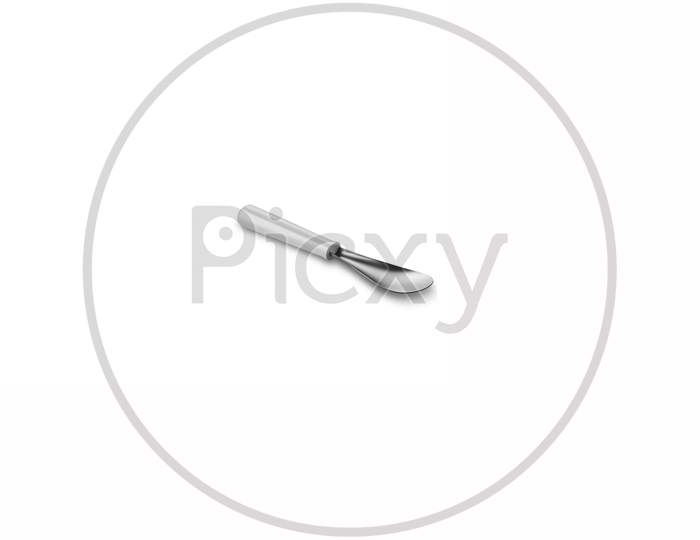 Diagonally Kept One Silver Metal Cooking Spatula Isolated On A White Background
