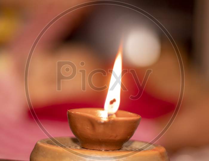 Glowing Clay Lamp Happy Diwali Festive Season