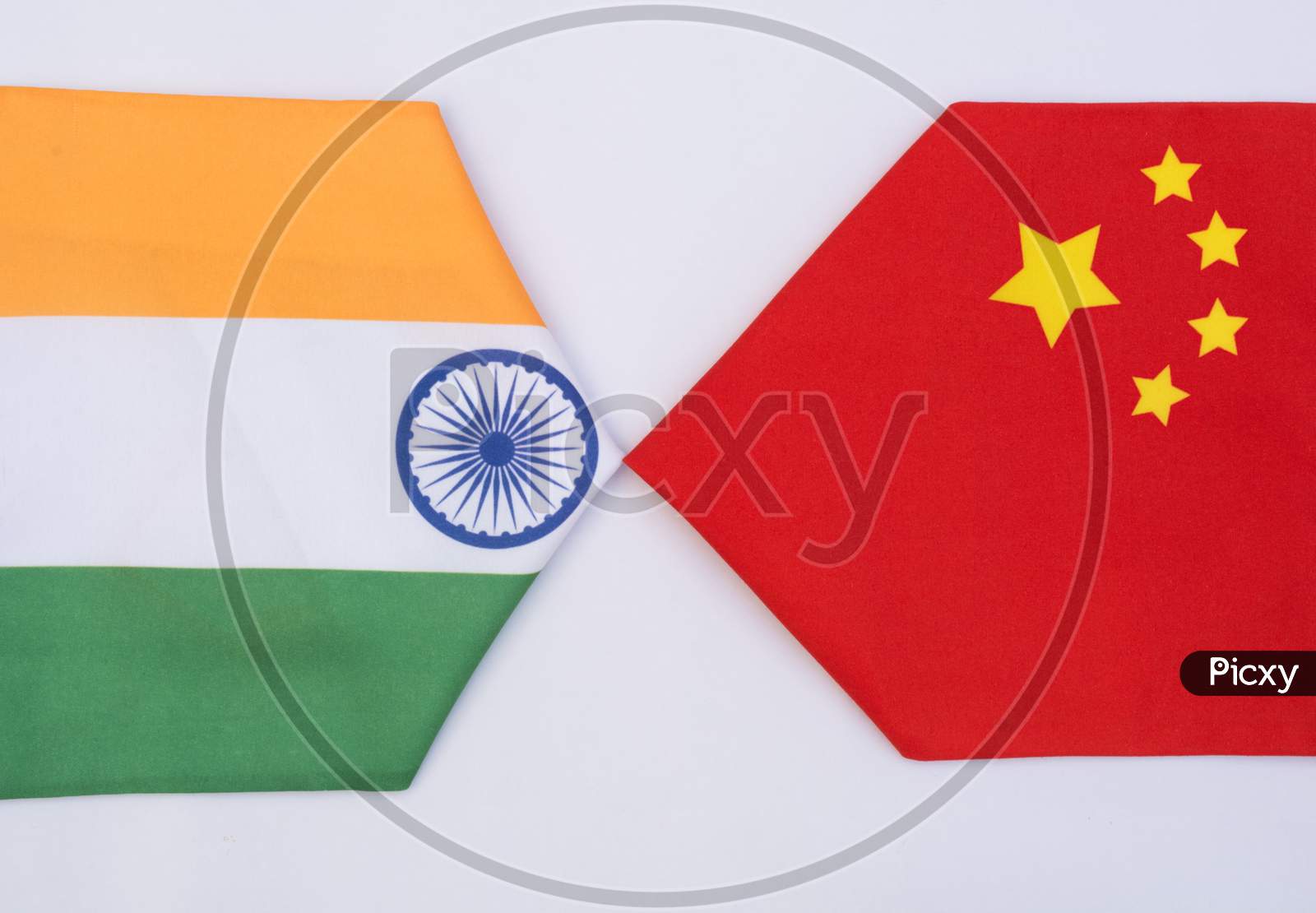 Direction Of China And India Flags On Isolated Background