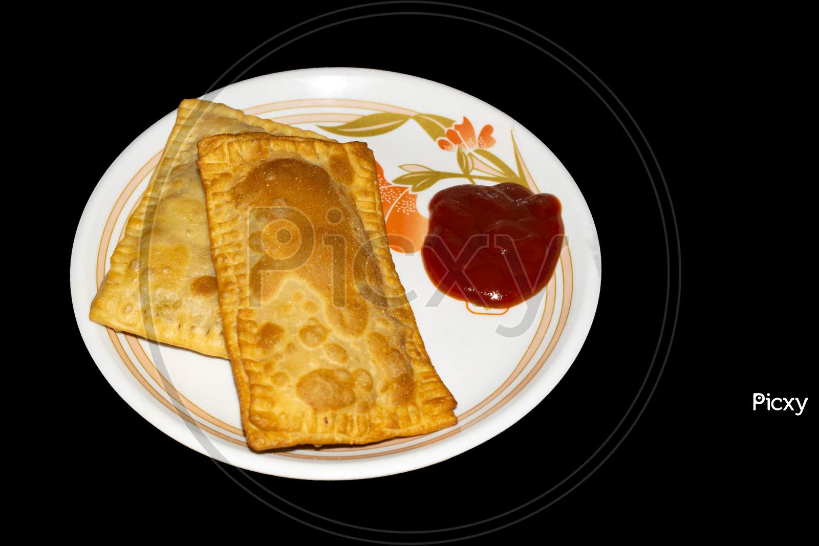 Pizza Puff, Puffed Pizza isolated with Black Background