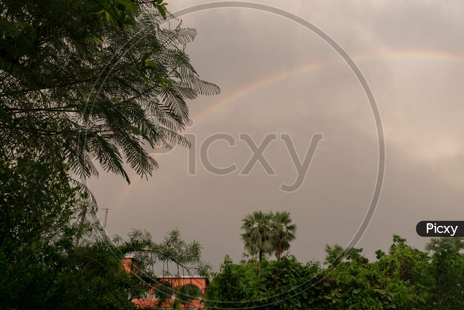 Picture Of A Rainy Day Where The Rainbow Has Spread Its Beauty In The Cloudy Sky In A Rural Environment