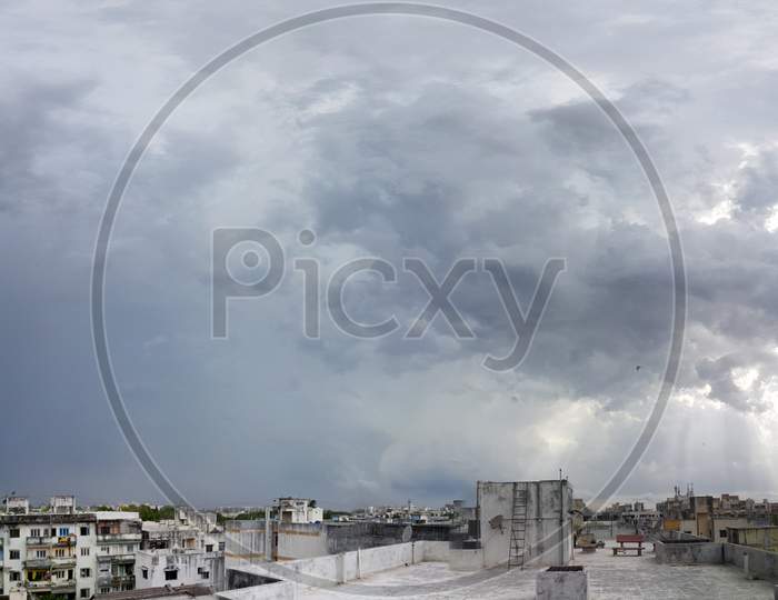 Cloudy weather in city