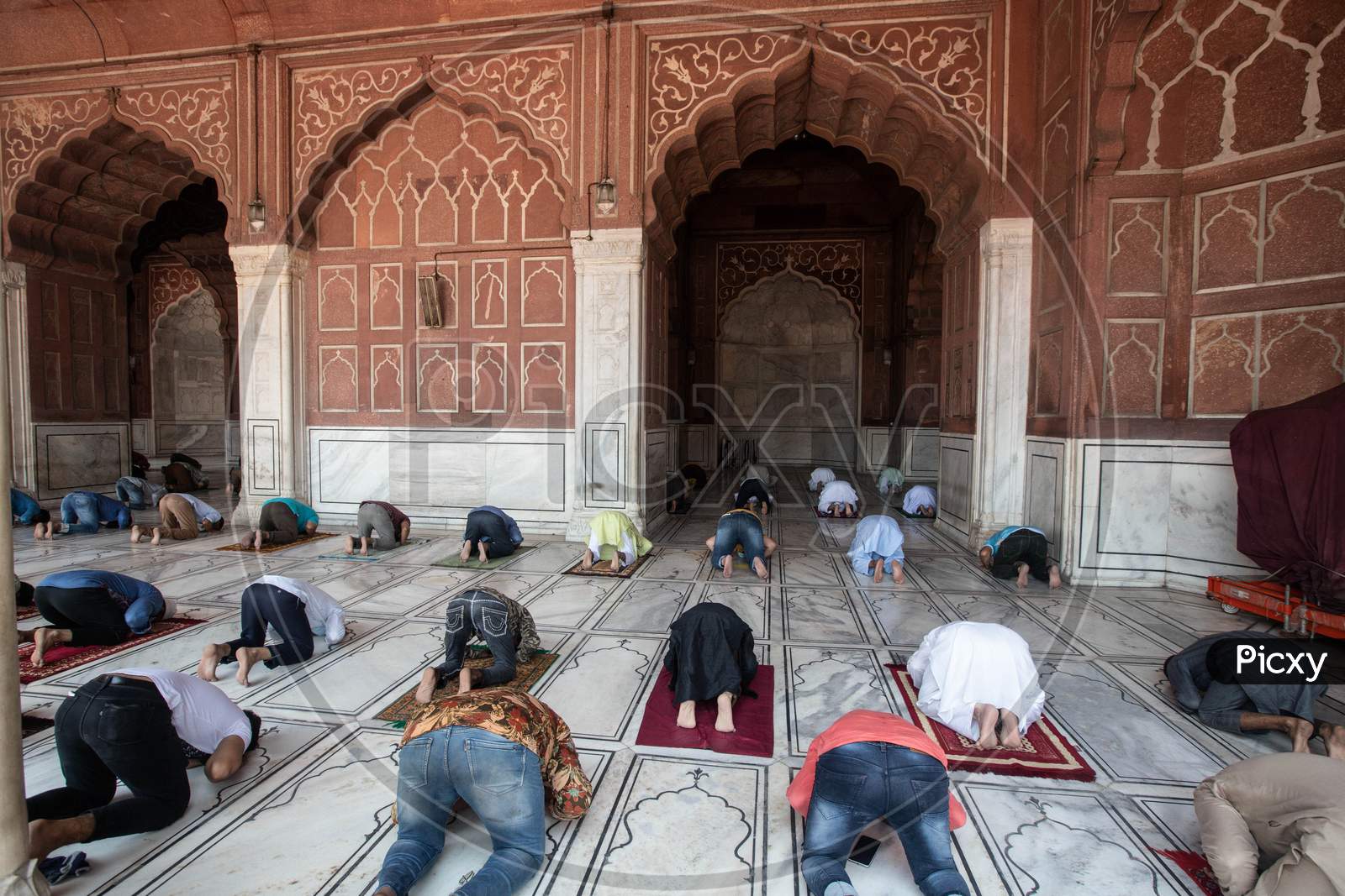 Muslims offers prayer Inside Jama Masjid After The Opening Of Most Of The Religious Places As India Eases Lockdown Restrictions That Were Imposed To Slow The Spread Of The Coronavirus Disease (Covid-19), In The Old Quarters Of Delhi, India, June 8, 2020.