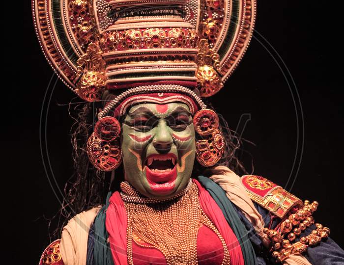 Kathakali artist in performance on May 19,2018 in Bengaluru,India