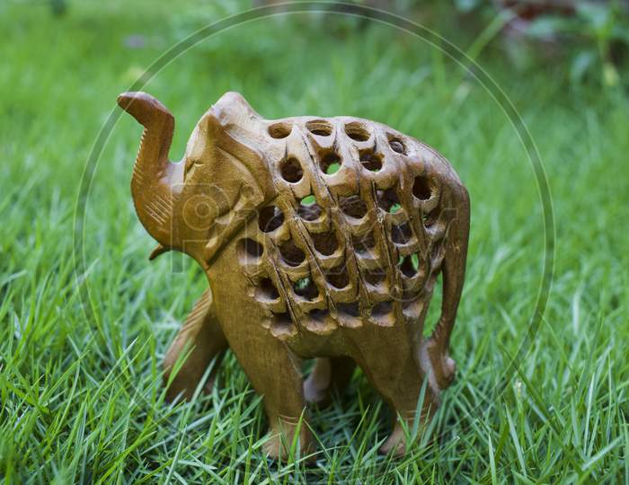Elephant Within Another Elephant Made Of Kadamb Wood With Intricate Carving, Handcrafted By Artisans Of Rajasthan In India