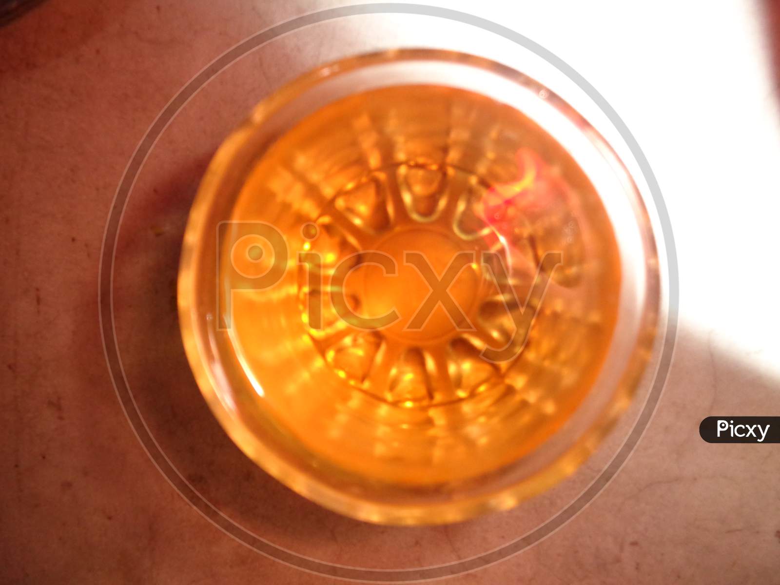 Whiskey in glass top view