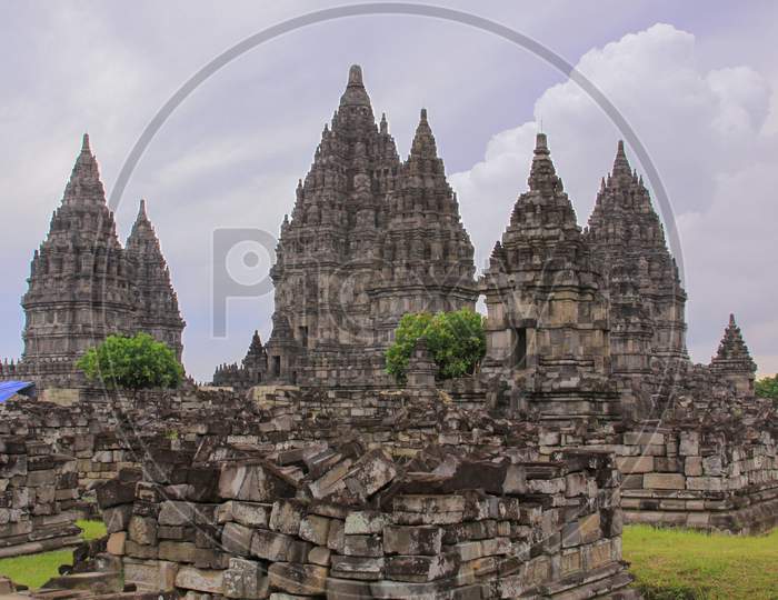 Stone Towers At Prambanan Hindu Temple, Indonesia