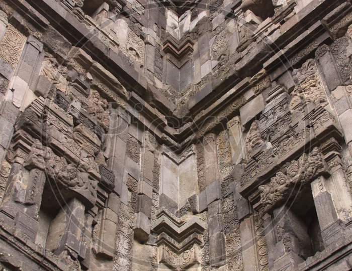 Mirror-Like Corner Details Of Tower At Prambanan